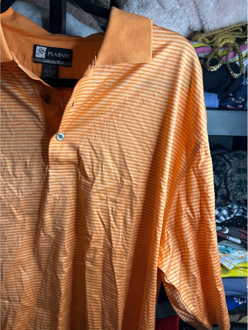 Jos. A. Bank Leadbetter Golf Orange Striped Cotton Polo Shirt Large